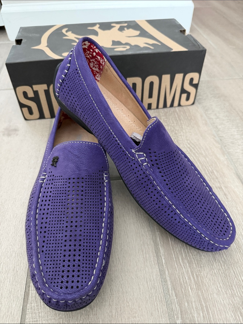 Stacy Adams Purple Perforated Slip-On Loafers